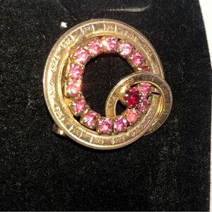 Vintage Gold Spiral Brooch with Pink Accents